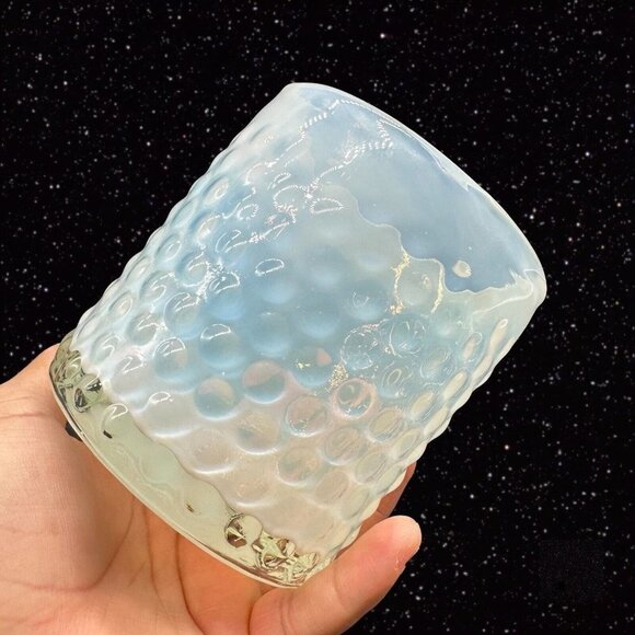 Glass White Opalescent Vase Utensil Holder Textured Glass 4.25”T 4”W - Picture 3 of 10